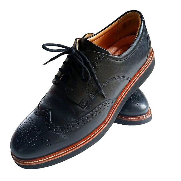 Men's Samuel Hubbard Oxford Shoes Tipping Point Leather with Broguing Black 9 - Picture 1 of 10